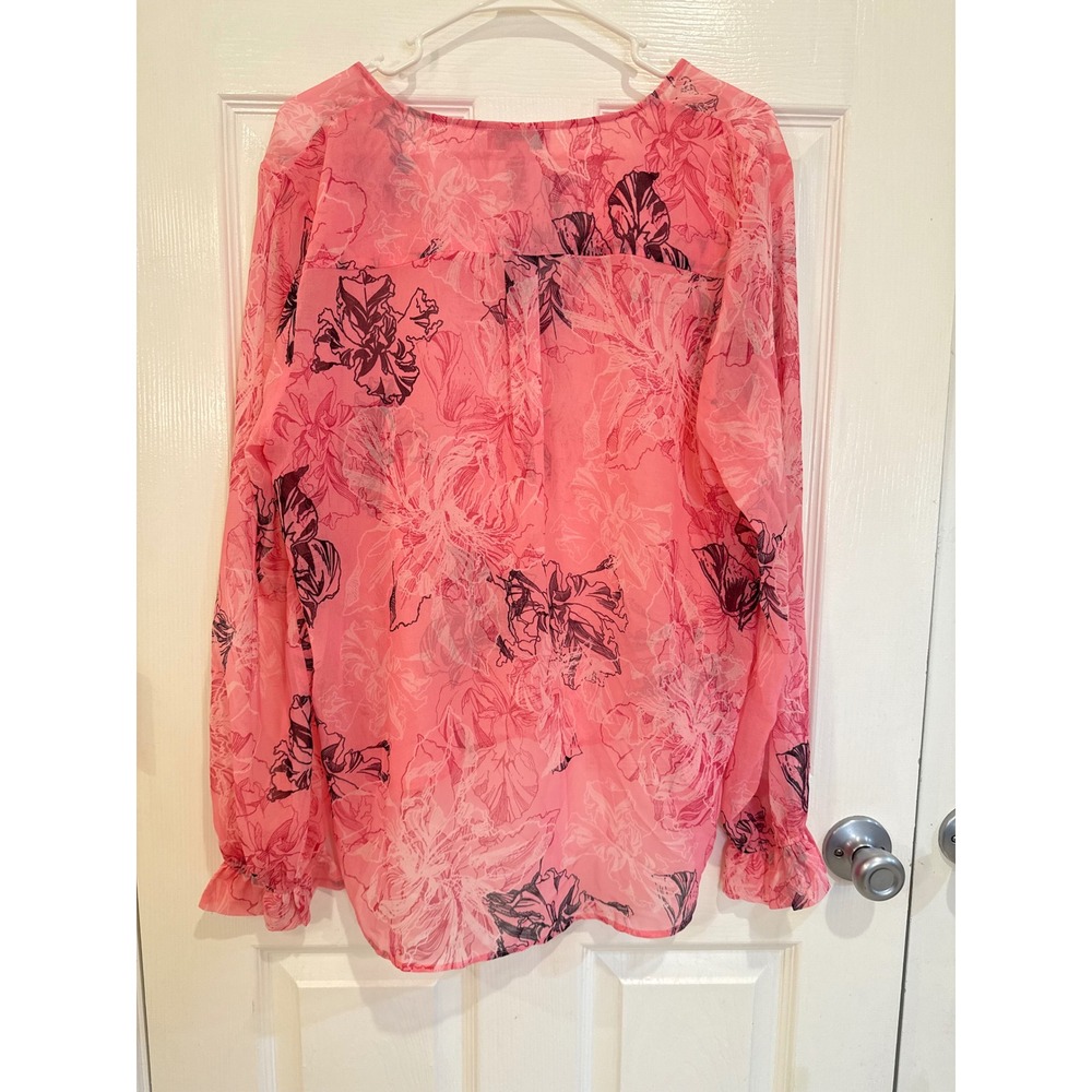 Neiman Marcus Pink Floral Print Long Sleeve‎ Sheer Blouse Top - Picture 4 of 4